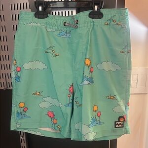 Boys Aqua Dr Suess Cartoon Print Swim Shorts. Size S. Billabong brand.
